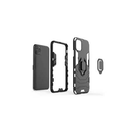 Husa iPhone 11 Lemontti Ring Armor Kickstand Negru