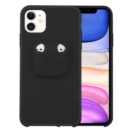 Husa iPhone 11 Pro Lemontti Liquid Silicone with Apple AirPods Case Black