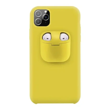 Husa iPhone 11 Pro Lemontti Liquid Silicone with Apple AirPods Case Yellow