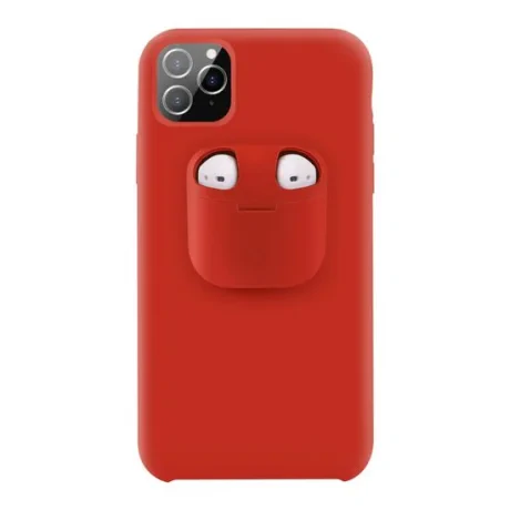Husa iPhone 11 Pro Max Lemontti Liquid Silicone with Apple AirPods Case Red