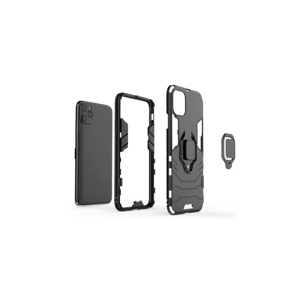 Husa iPhone 12 / 12 Pro Lemontti Ring Armor Kickstand Negru