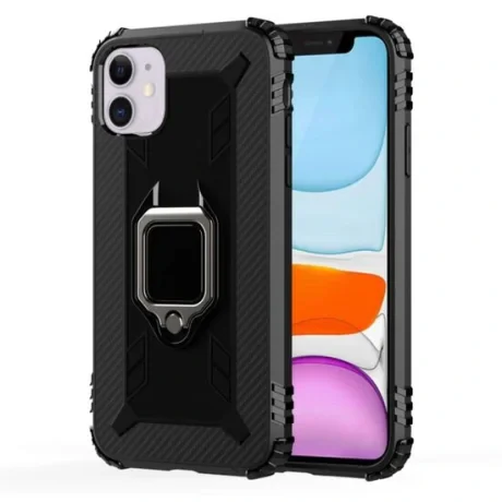 Husa iPhone 12 Mini Lemontti Carbon Fiber Rotating Ring Holder Black