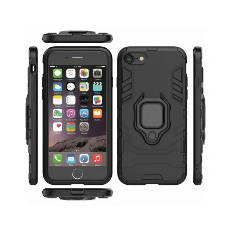 Husa iPhone 7/8/SE2020/SE2022 Lemontti Ring Armor Kickstand Negru
