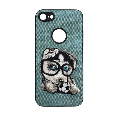 Husa iPhone SE2022 Lemontti Embroidery Gray Puppy