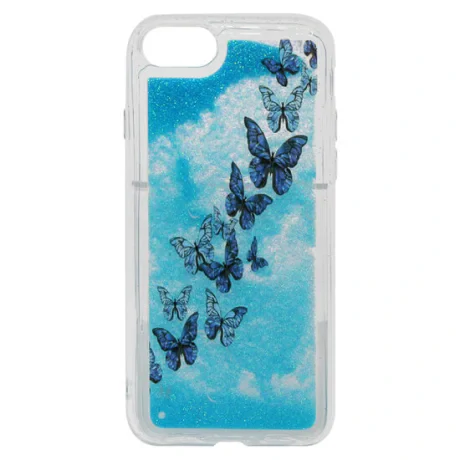 Husa iPhone SE2022 Lemontti Liquid Sand Butterflies Glitter