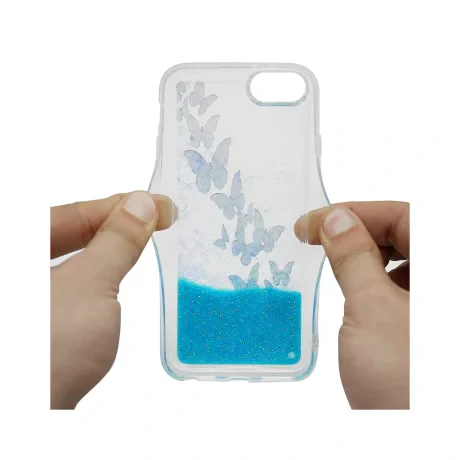 Husa iPhone SE2022 Lemontti Liquid Sand Butterflies Glitter