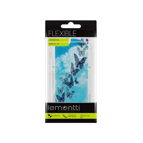 Husa iPhone SE2022 Lemontti Liquid Sand Butterflies Glitter