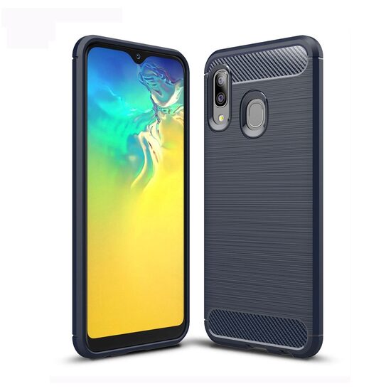 Husa Samsung Galaxy A20e Lemontti Brushed Texture Carbon Fiber Navy Blue thumb