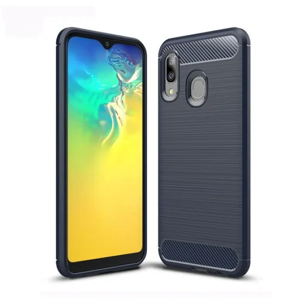 Husa Samsung Galaxy A20e Lemontti Brushed Texture Carbon Fiber Navy Blue