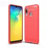 Husa Samsung Galaxy A20e Lemontti Brushed Texture Carbon Fiber Red