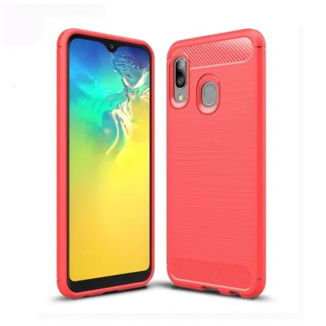 Husa Samsung Galaxy A20e Lemontti Brushed Texture Carbon Fiber Red