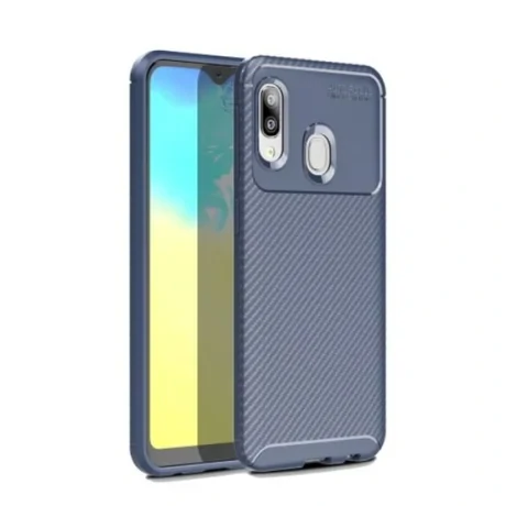 Husa Samsung Galaxy A20e Lemontti Carbon Fiber Texture Shockproof Blue