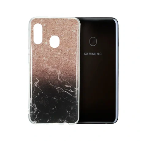 Husa Samsung Galaxy A20e Lemontti Coloured Drawing Pattern Rose Gold Black Marble