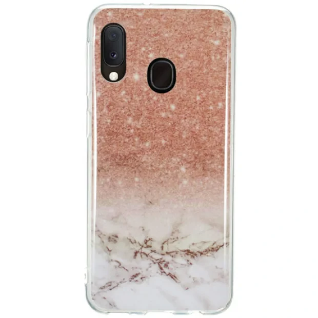 Husa Samsung Galaxy A20e Lemontti Coloured Drawing Pattern Rose Gold White Marble