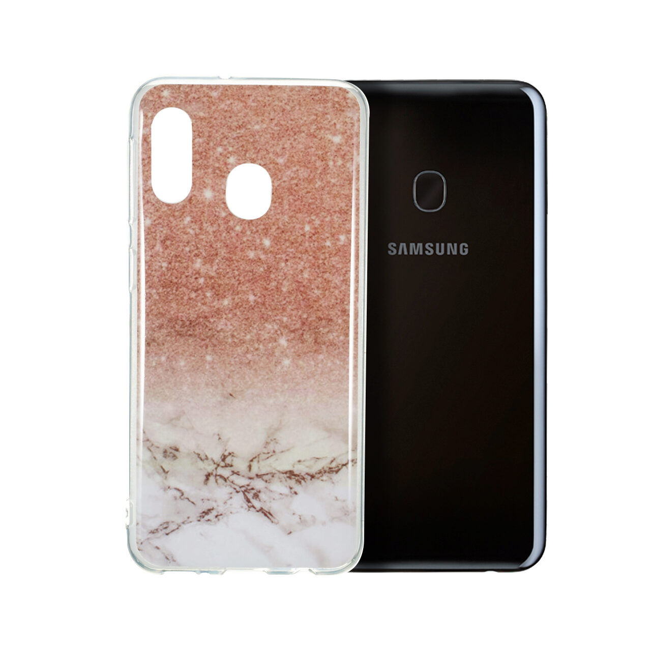 Husa Samsung Galaxy A20e Lemontti Coloured Drawing Pattern Rose Gold White Marble thumb