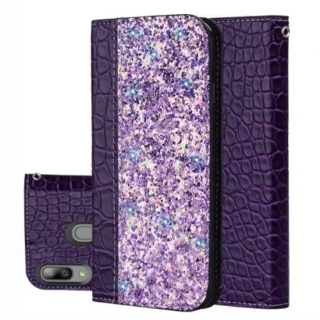 Husa Samsung Galaxy A20e Lemontti Flip Leather Case Glitter Powder Purple