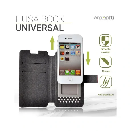 Husa Size L Lemontti Book Universal Negru (cu adeziv si slide)