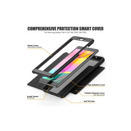 Husa Tableta Samsung Galaxy Tab A 2019 8 inch Lemontti Flip Smart Leather Case Black