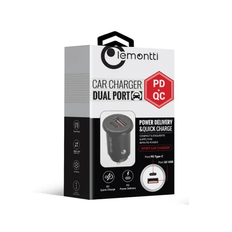 Incarcator Auto Lemontti Quick Charge 5A Type-C + USB 30W Negru