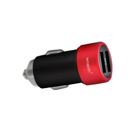Incarcator Auto Type-C Lemontti 3.1A Dual USB Negru-Rosu (cablu detasabil)