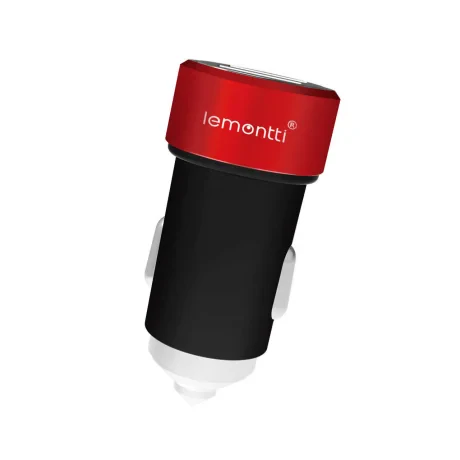 Incarcator Auto Type-C Lemontti 3.1A Dual USB Negru-Rosu (cablu detasabil)