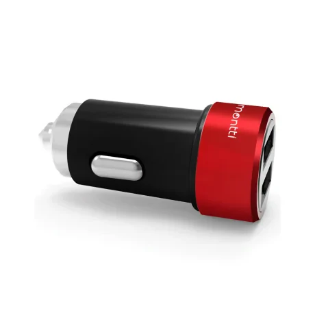 Incarcator Auto Type-C Lemontti 3.1A Dual USB Negru-Rosu (cablu detasabil)