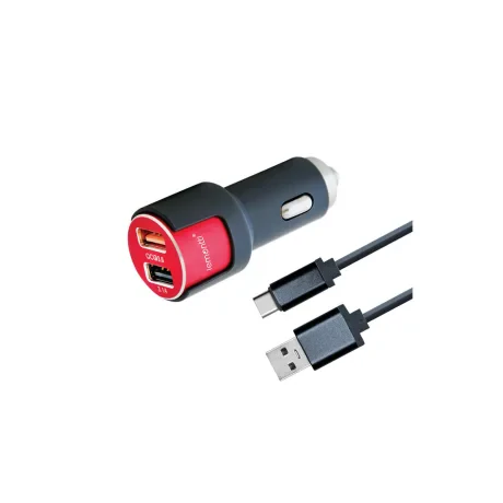Incarcator Auto Type-C Lemontti Qualcomm 3.0 Dual USB Negru-Rosu 3.1A (cablu detasabil)
