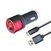 Incarcator Auto Type-C Lemontti Qualcomm 3.0 Dual USB Negru-Rosu 3.1A (cablu detasabil)