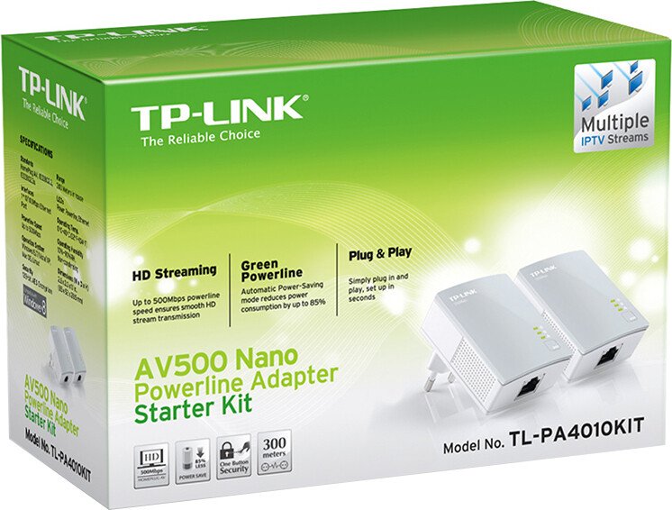 KIT ADAPTOR POWERLINE TP-LINK tehnologie AV,  AV600, pana la 600Mbps, 1 port 10/100Mbps, 2 buc. "TL-PA4010KIT" thumb