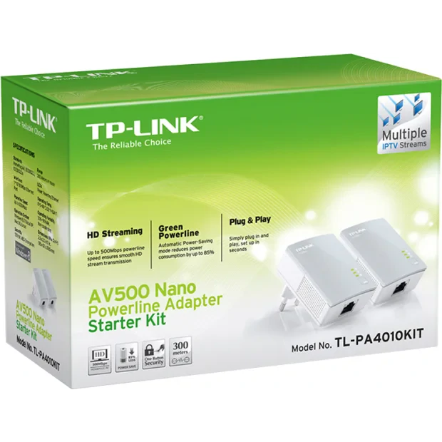 KIT ADAPTOR POWERLINE TP-LINK tehnologie AV,  AV600, pana la 600Mbps, 1 port 10/100Mbps, 2 buc. &quot;TL-PA4010KIT&quot;