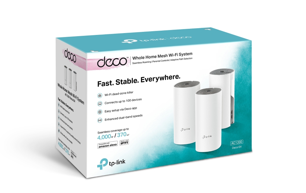 MESH TP-LINK, wireless, router AC1200, pt interior, 1200 Mbps, port LAN, WAN, 2.4 GHz | 5 GHz, antena interna x 2, standard 802.11ac, "Deco E4(3-pack)" thumb