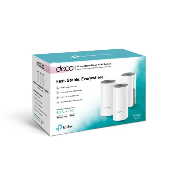 MESH TP-LINK, wireless, router AC1200, pt interior, 1200 Mbps, port LAN, WAN, 2.4 GHz | 5 GHz, antena interna x 2, standard 802.11ac, &quot;Deco E4(3-pack)&quot;