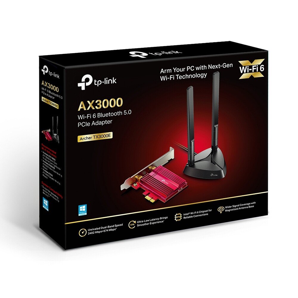 PLACA RETEA TP-LINK AX3000, intern wireless 2.4 GHz | 5 GHz, PCI-E, port, 3000 Mbps, antena externa x 2, "Archer TX3000E" thumb