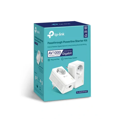 POWERLINE TP-LINK tehnologie AV,  AV1000, pana la 1000Mbps, 1 port Gigabit, priza AC, 1buc. "TL-PA7017P"