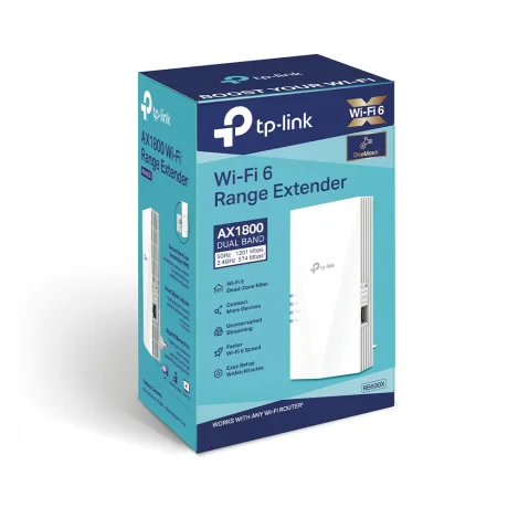 RANGE EXTENDER TP-LINK wireless  AX1800, 1800Mbps, 1 port Gigabit,  2 antene interne, 2.4 / 5Ghz dual band, Wi-Fi 6, &quot;RE600X&quot;