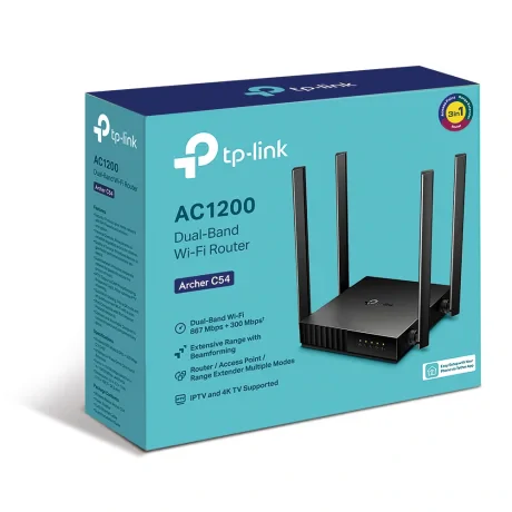 ROUTER TP-LINK wireless 1200Mbps, 4 porturi 10/100Mbps, 4 antene externe, Dual Band AC1200 "Archer C54"
