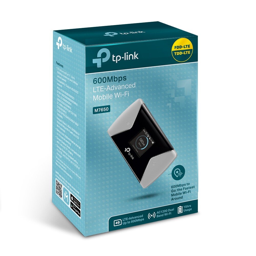ROUTER TP-LINK wireless. portabil, 4G Mobile Wi-Fi, 600Mbps, Internal LTE Modem, SIM card slot, TFT screen display, rechargeable battery, micro SD card slot "M7650" thumb
