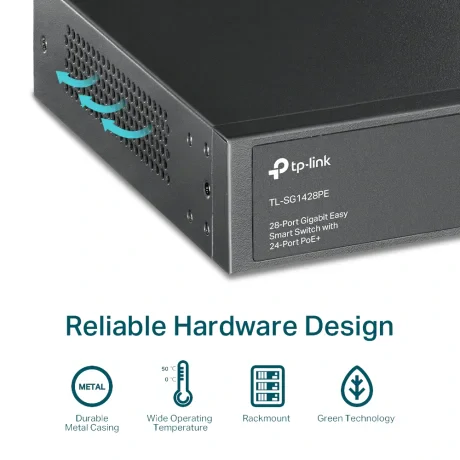SWITCH POE TP-LINK 28 porturi Gigabit Easy Smart, 24 x POE+ 250W total power, 2 x SFP, carcasa metal &quot;TL-SG1428PE&quot;