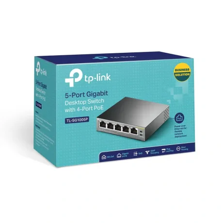 SWITCH PoE TP-LINK  5 porturi Gigabit (4 PoE), IEEE 802.3af, carcasa metalica "TL-SG1005P"