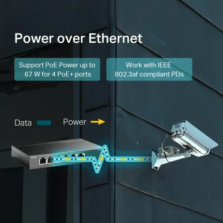 SWITCH PoE TP-LINK  6 porturi 10/100Mbps (4 PoE+), IEEE 802.3af/at, carcasa metalica &quot;TL-SF1006P&quot;