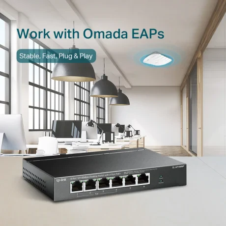 SWITCH PoE TP-LINK  6 porturi 10/100Mbps (4 PoE+), IEEE 802.3af/at, carcasa metalica &quot;TL-SF1006P&quot;