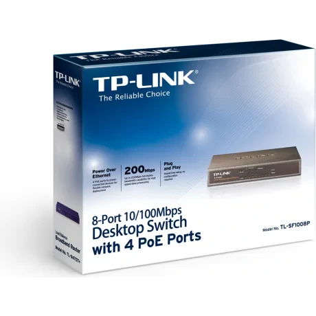 SWITCH PoE TP-LINK  8 porturi 10/100Mbps (4 PoE), IEEE 802.3af, carcasa metalica &quot;TL-SF1008P&quot;
