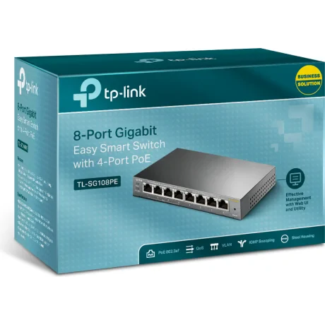 SWITCH PoE TP-LINK  8 porturi Gigabit (4 PoE), IEEE 802.3af, carcasa metalica &quot;TL-SG108PE&quot;