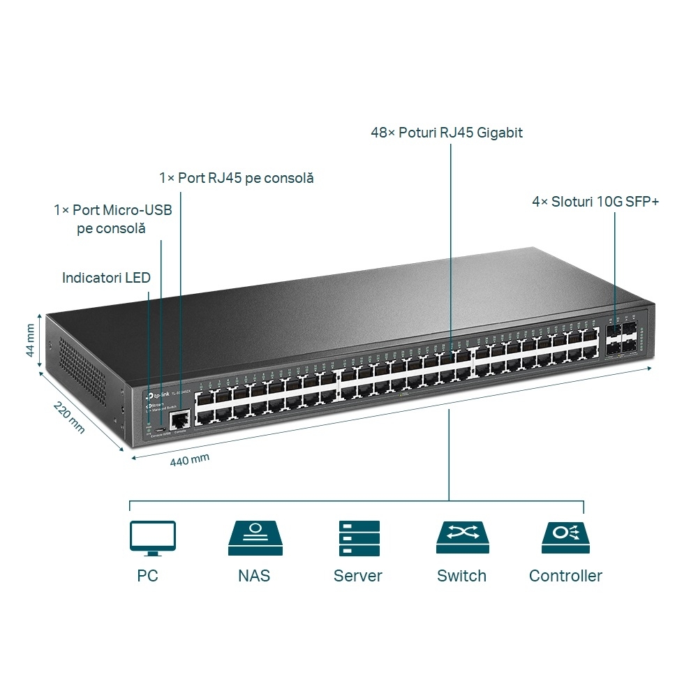 SWITCH TP-LINK L2 Managed 48× Porturi Gigabit L2+ si 4× Sloturi 10GE SFP+, carcasa metalica, rackabil "TL-SG3452X" (include TV 1.75lei) thumb