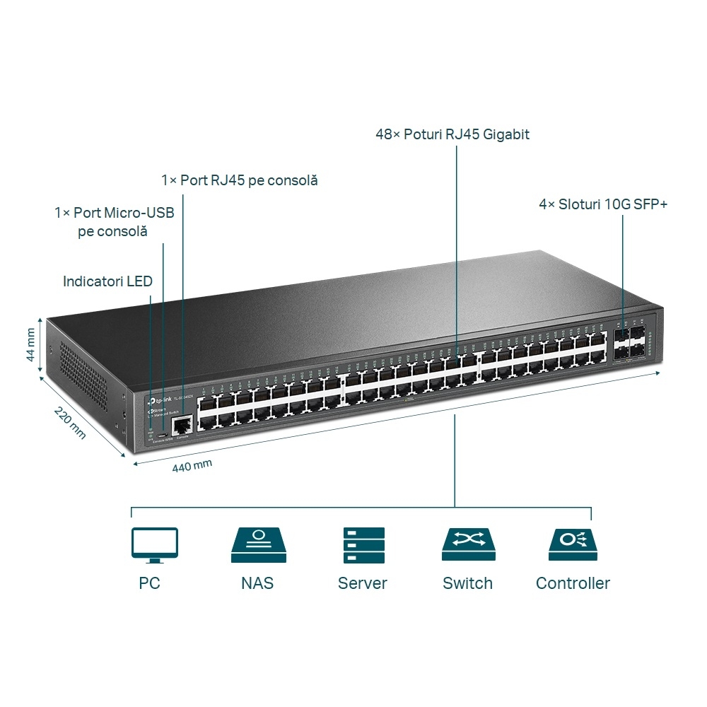 SWITCH TP-LINK L2 Managed 48× Porturi Gigabit L2+ si 4× Sloturi 10GE SFP+, carcasa metalica, rackabil "TL-SG3452X" thumb