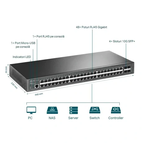 SWITCH TP-LINK L2 Managed 48× Porturi Gigabit L2+ si 4× Sloturi 10GE SFP+, carcasa metalica, rackabil &quot;TL-SG3452X&quot;