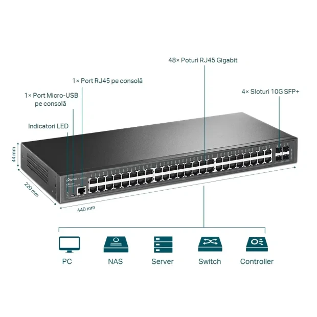 SWITCH TP-LINK L2 Managed 48× Porturi Gigabit L2+ si 4× Sloturi 10GE SFP+, carcasa metalica, rackabil &quot;TL-SG3452X&quot; (include TV 1.75lei)