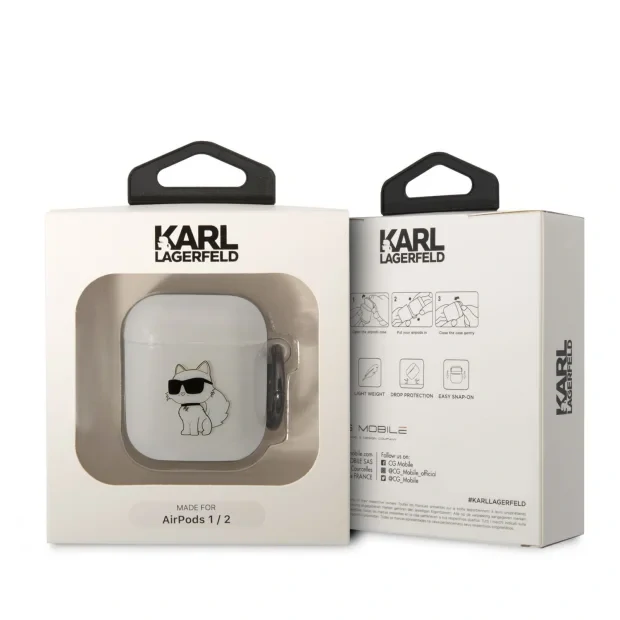 Husa Karl Lagerfeld 3D Ikonik Choupette pentru Airpods 1/2 Transparent