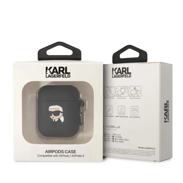 Husa Karl Lagerfeld 3D Karl Head pentru Airpods 1/2 Black