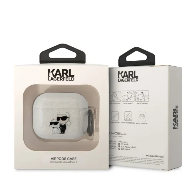 Husa Karl Lagerfeld 3D Choupette and Karl pentru Airpods 3 White